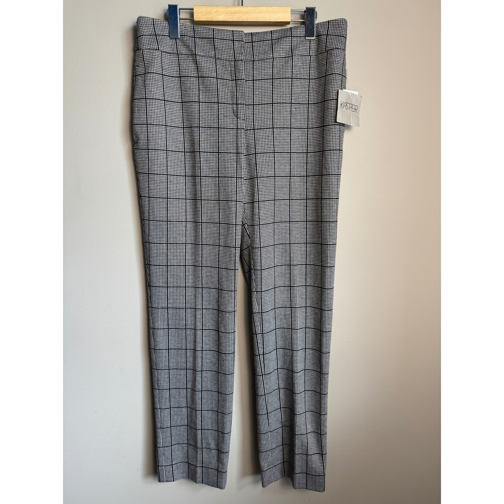 Kasper Houndstooth Plaid Straight Leg Trousers 10 Dark Academia Professional